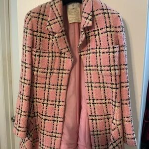 CHANEL Pink and Black Plaid Blazer